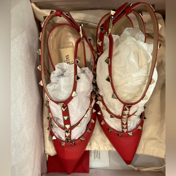 🆕41.5 VALENTINO GARAVANI Rock Pink T-Strap Pumps Gold Rock Studs Size:US 10 NIB - Picture 11 of 16